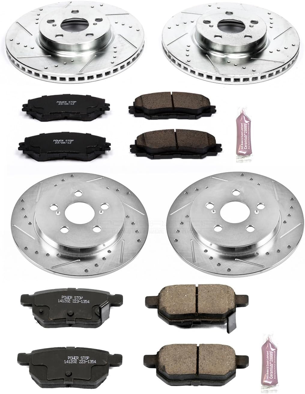 PowerStop Front and Rear Brake Kit for Pontiac Vibe 2009-10 |Toyota Corolla 2009-10 |Corolla 2014-19 - Drilled and Slotted Disc Rotors with Carbon-Fiber Ceramic Brake Pads Replacement, K4140