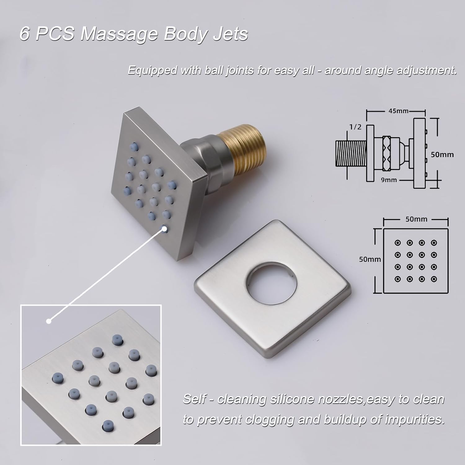 4 Way Thermostatic Shower System with Tub Spout, Handheld Spray, 6 Body Jet, 12 inch LED Rainfall Shower Head, Brushed Nickel