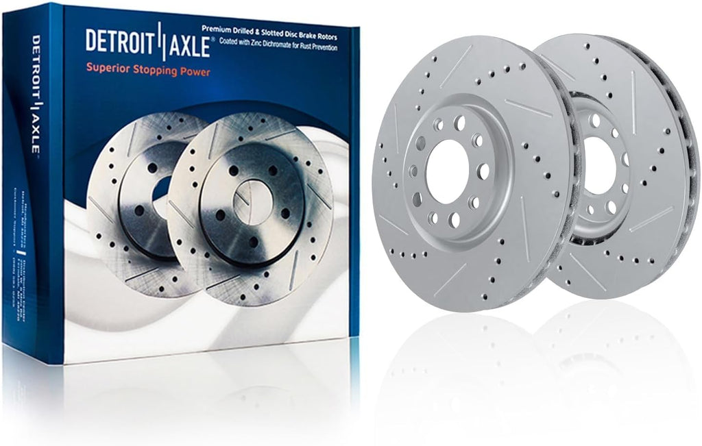 Detroit Axle - Brake Kit for 2015 2016 2017 Chrysler 200, Drilled and Slotted Disc Brake Rotors Ceramic Brakes Pads with Hardware Replacement : 12.00' inch Front and 10.95' inch Rear Rotors