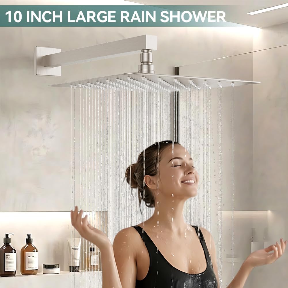 Shower System Shower Faucet Set, STARBATH 10' Wall Mount Rain Shower Head and Handheld Spray for Two Person, Rainfall Shower System with Diverter Valve and Trim Kit Complete,Brushed Nickel