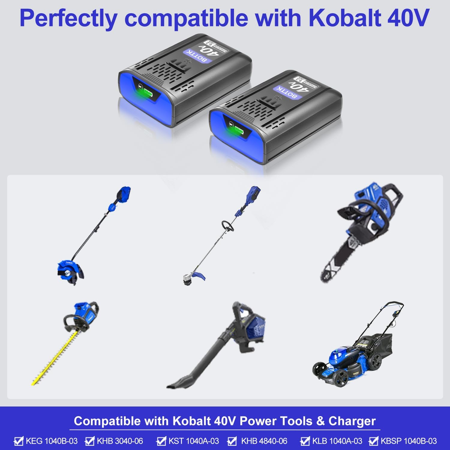 Upgraded 6.2Ah Replacement for Kobalt 40V Battery, Compatible with Kobalt 40 Volt KM-1640-06 KM 4040-06 KPM1040A-03, 2 Packs