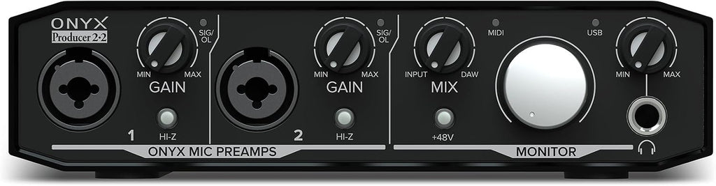 Audiosavings Bundle: Mackie Onyx Producer 2.2 2x2 USB Audio MIDI Recording Studio Interface Bundle with Rockville RLS2400 Lightweight Folding DJ Laptop Stand (2 Items)