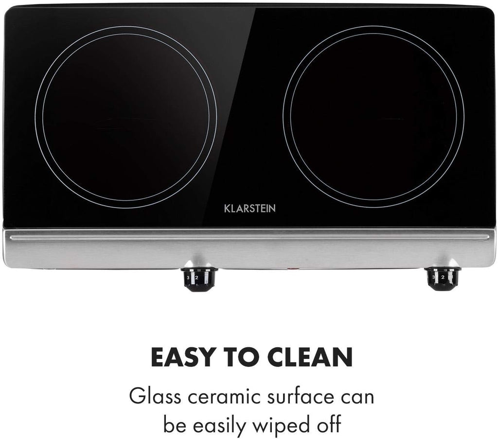 Klarstein 2 x 2400 W built-in ceramic hob, 2-burner hob, ceramic hob, ceramic hob, ceramic hob, stainless steel electric hob