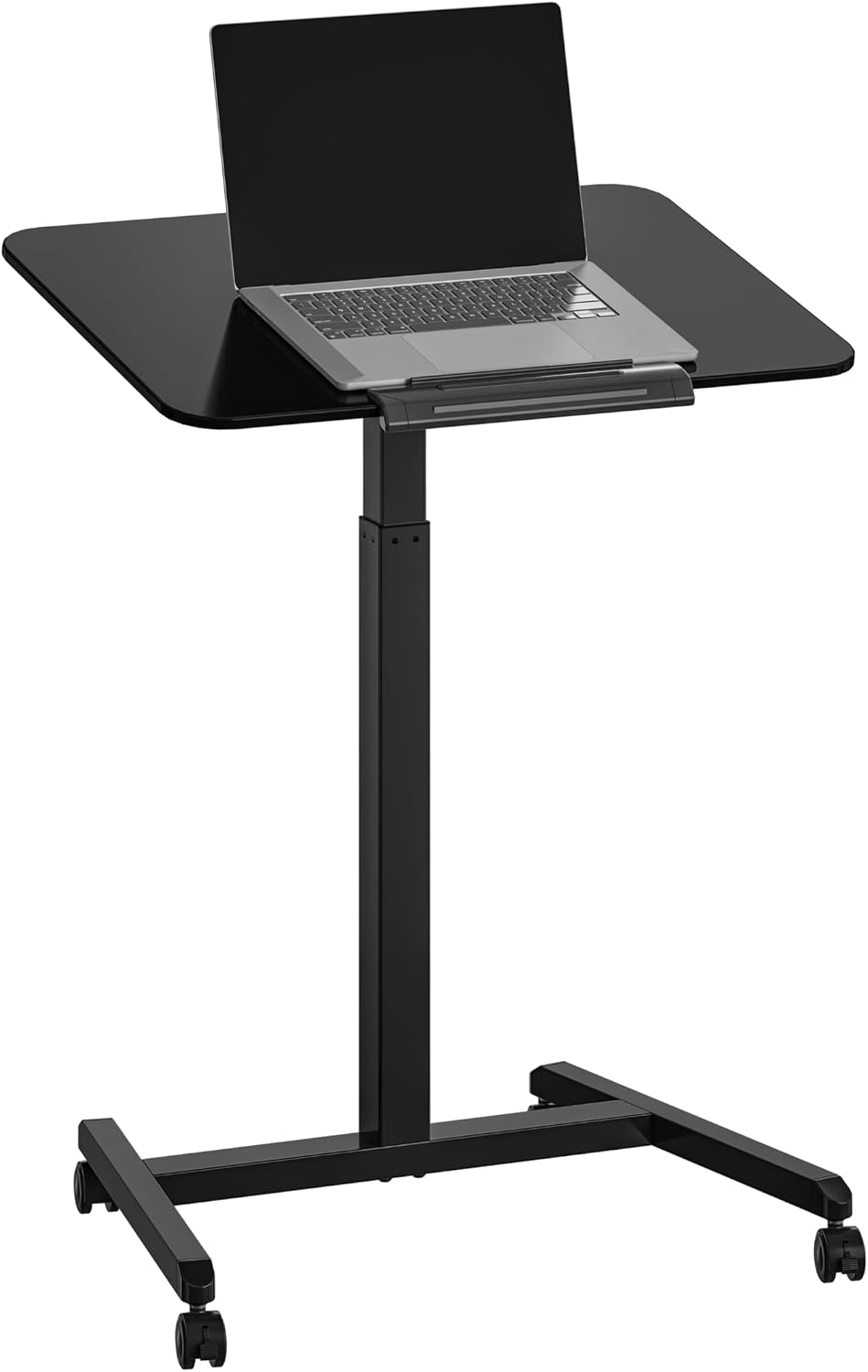 Seville Classics Airlift Height Adjustable Pneumatic Laptop Sit Stand Desk Mobile Rolling Cart, Computer Workstation for Home Office, Classroom, Black, 25.6' Tilting Desktop