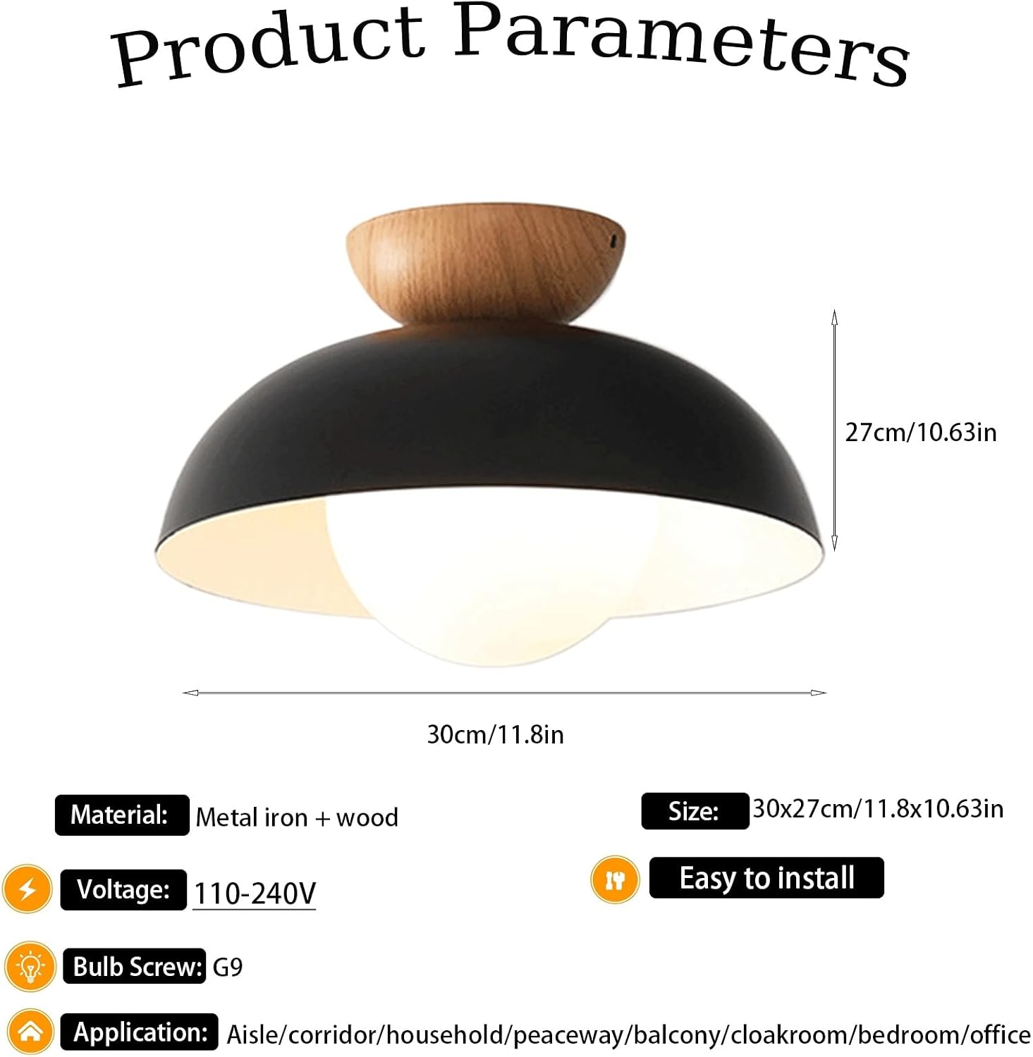 Minimalist Bowl Ceiling Light Modern Wrought Iron Ceiling Lamp Close to Ceiling Light Fixtures for Cloakroom Kitchen Aisle Hallway Bedroom Entryway Staircase(Black)