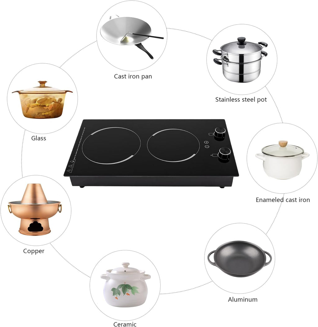 2-Burner Electric Induction Cooktop,110V 2100W LED display screen Electric Countertop Built-in Electric Stove,Sensor Touch Control Double Induction Cooktop,with Child Safety Lock 9 Heating Level