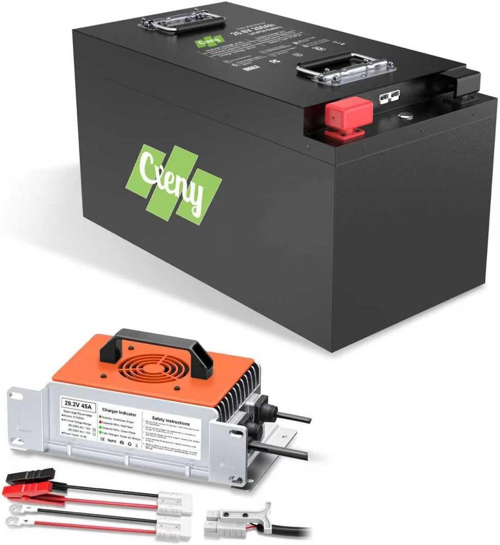 24V 200Ah Lithium Battery with 29.2V 45A LiFePO4 Charger, 5120Wh 25.6V LiFePO4 Battery, Built-in 200A BMS, Perfect for Solar System, RV, Home Backup Power, Off-Grid and Marine Applications