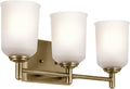 KICHLER Shailene 21' 3-Light Vanity Light with Clear Satin Etched Glass in Natural Brass for Over a Vanity, Updated Traditional Style, (21' x 8.25'), 45574NBR