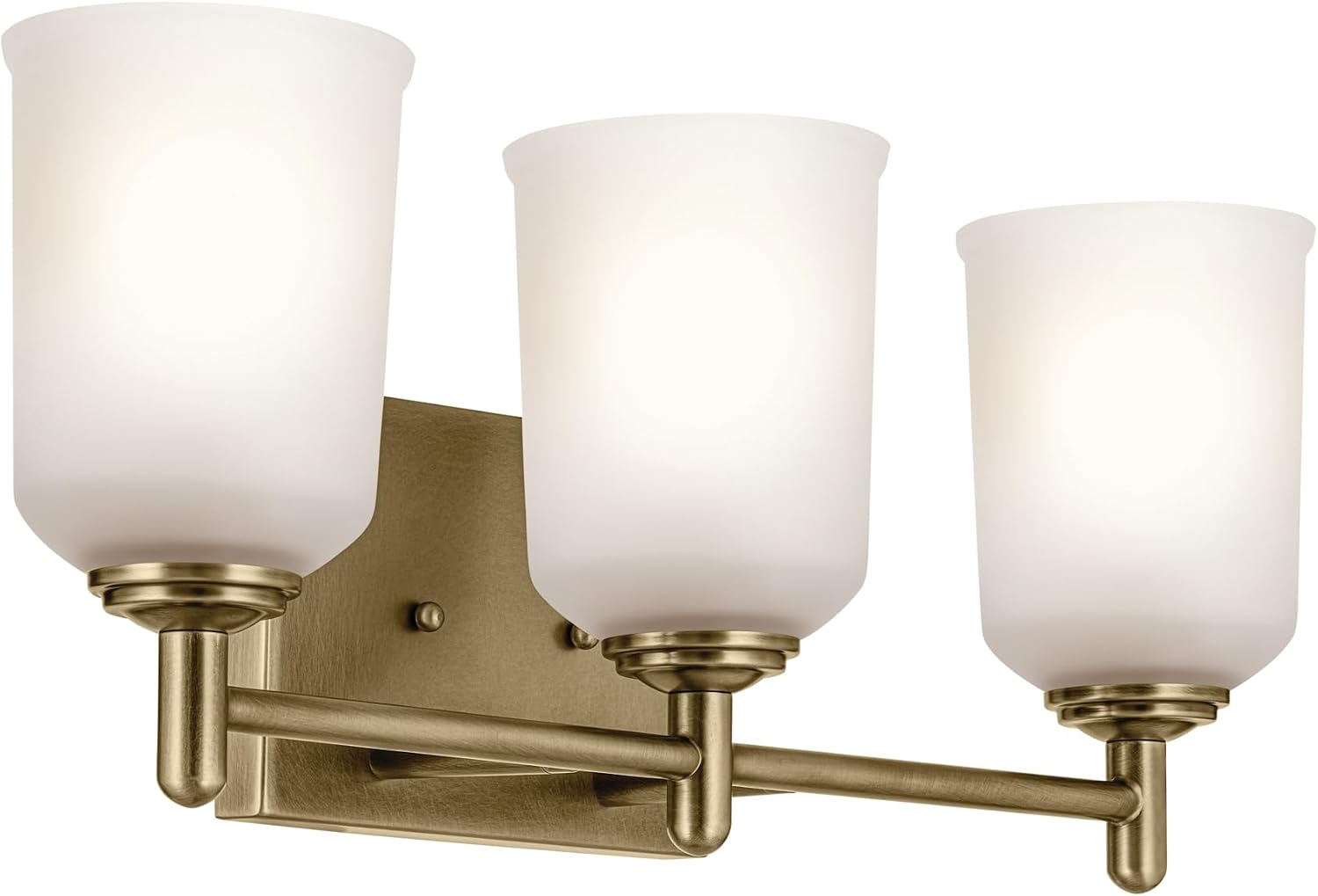 KICHLER Shailene 21' 3-Light Vanity Light with Clear Satin Etched Glass in Natural Brass for Over a Vanity, Updated Traditional Style, (21' x 8.25'), 45574NBR