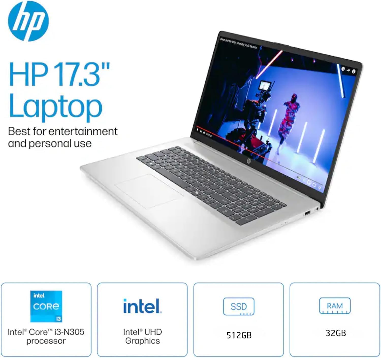 HP 17.3 inch Laptop with Office 365 for The Web, Intel 13th 8 Cores i3 CPU (Beat 11th i5), 64GB RAM, 2TB SSD Storage, 10 Key Number Pad, Windows 11, No Mouse