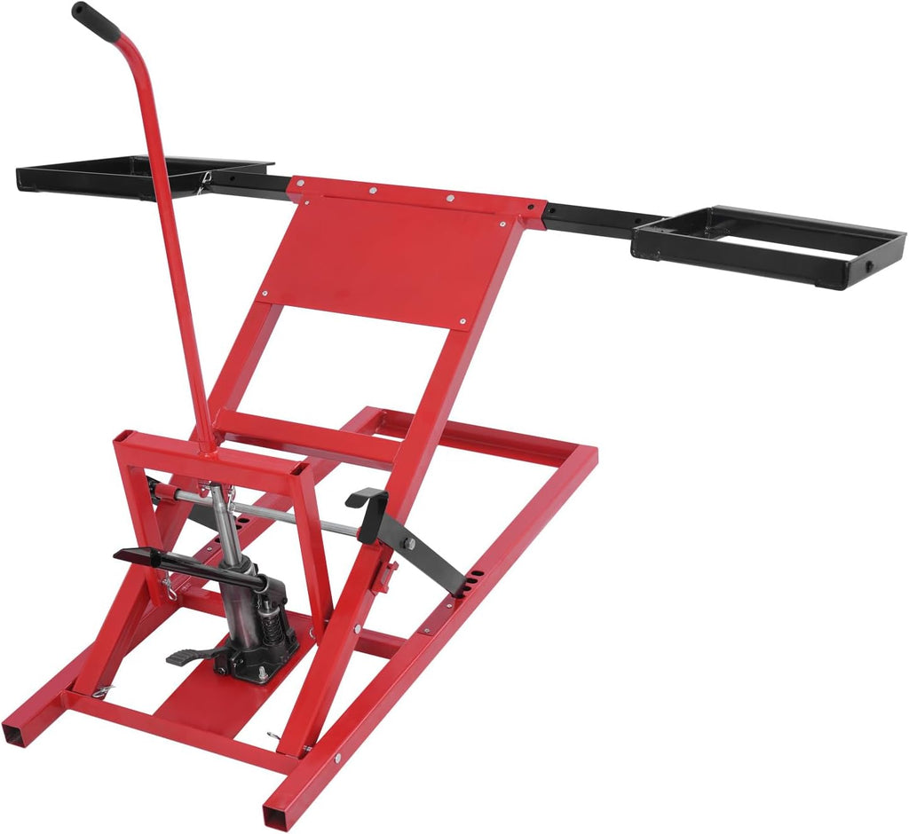 Lawn Mower Lift, 29 Inch Lawn Mower Lift Tool Adjustable Movable Lawn Mower Lift Solid Carbon Steel Lawnmower Lifting Machine for Riding Lawn Mower, Zero Turn Lawn Mowers (500lbs Hydraulic Red)