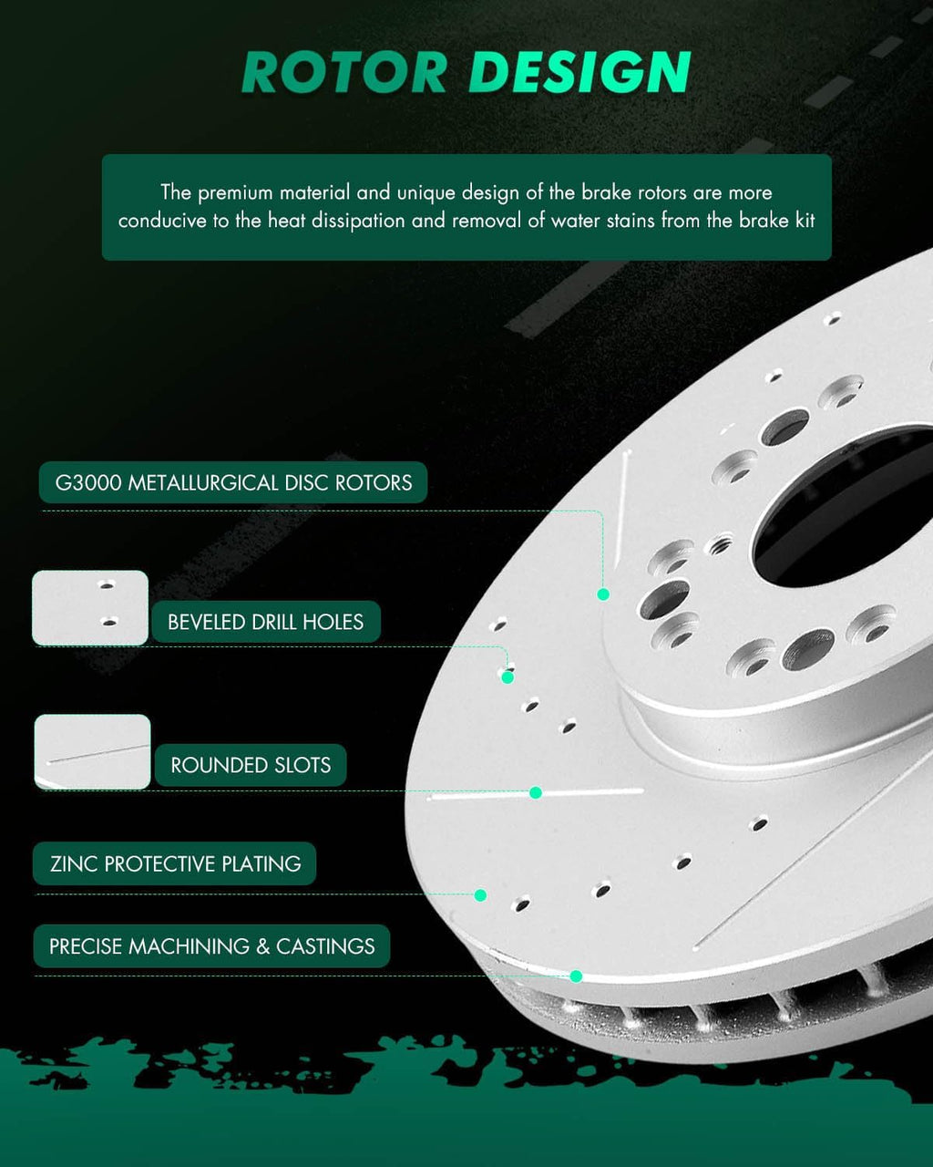 SCITOO Brake Kits - (2) Front Drilled and Slotted Brake Rotors (4) Ceramic Pads for 93-05 for Lexus GS300,98-00 for Lexus GS400,01-05 for Lexus GS430,01-05 for Lexus IS300,02-10 for Lexus SC430
