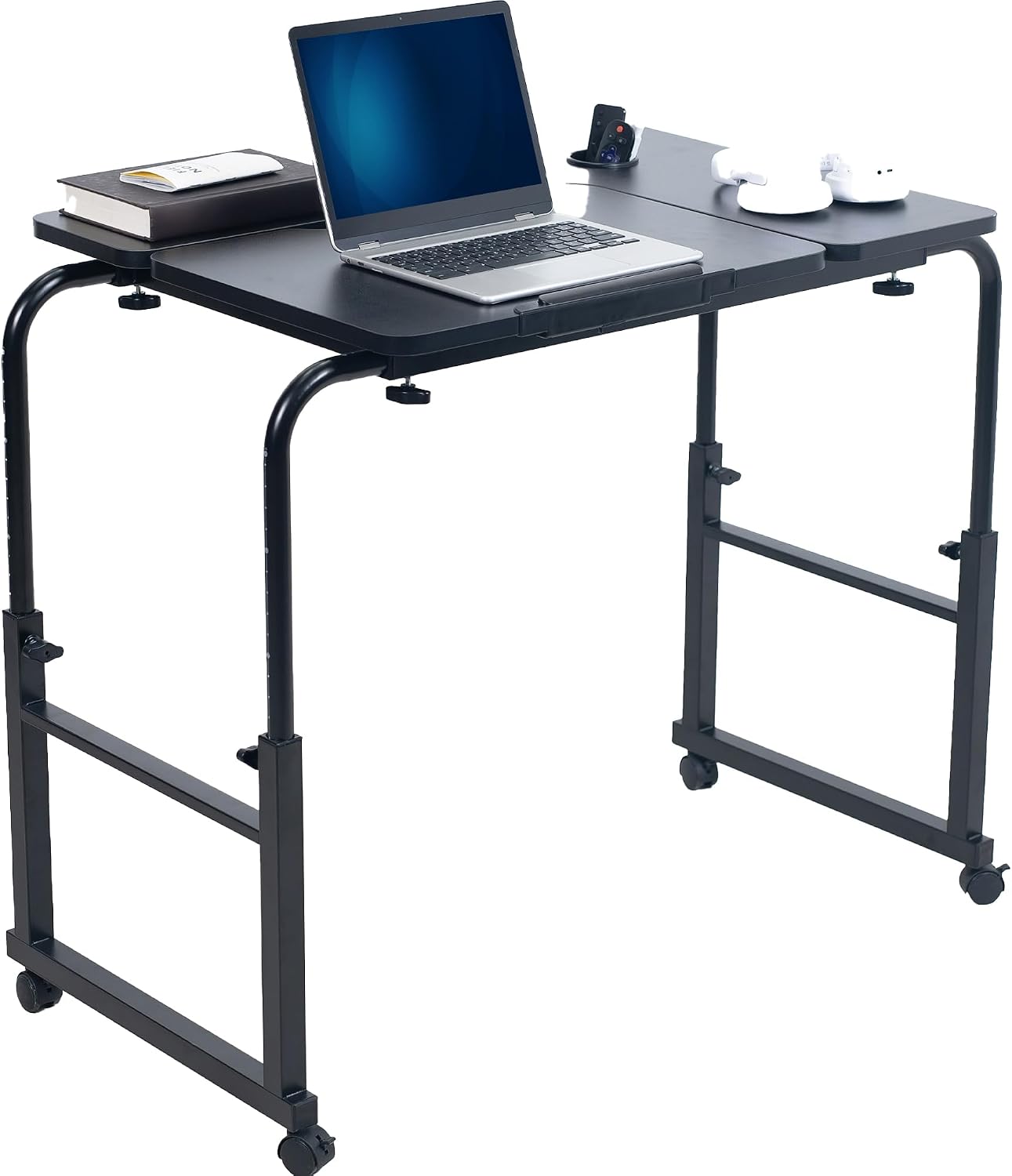 VIVO Mobile Over the Bed and Recliner Table, Tilting Laptop Tray with Height and Length Frame Adjustment, Ergonomic Overbed Kids and Adult Desk on Wheels, Black, DESK-V202B