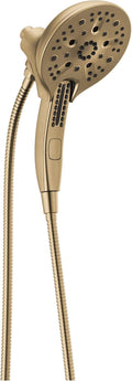 Delta Faucet 5-Spray In2ition 2-in-1 Dual Hand Held Shower Head with Hose, H2Okinetic Handheld Shower Head with Magnetic Docking, Gold Handheld Shower Heads, Lumicoat Champagne Bronze 58620-CZ-PR-PK