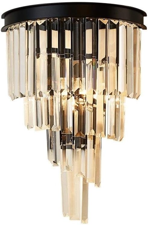 Wall Mounted Light Modern Luxury Crystal Glass Wall Lamp Creative Home Bedroom Bathroom Wall Light Black Wrought Iron Metal Wall Sconce European Indoor Decorations Wall Lightiong E14-30*27cm Rea