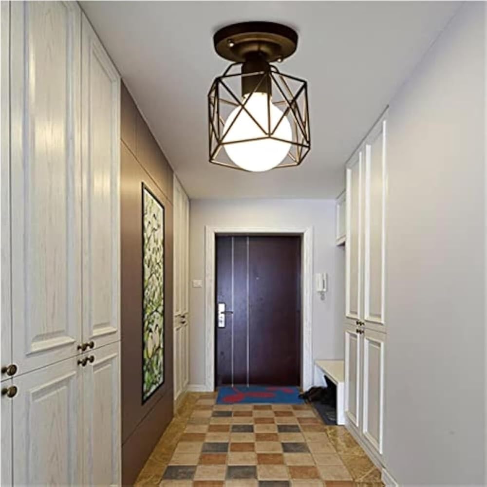 Modern Black Wrought Iron E27 Ceiling Light Fixture Indoor Ceiling Lamp for Kitchen Living Room Bedroom Study Balcony Restaurant Cafe