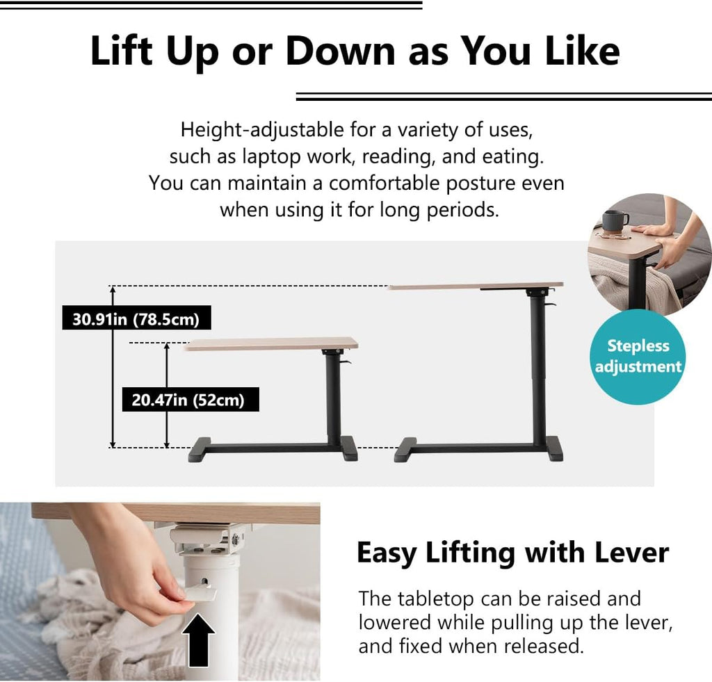EMOOR Foldable C-Shaped Lifting Side Table Ciudad (Natural), Height Adjustable Space-Saving Metal Frame Bedside Sofa Couch Stand End Table Laptop Desk Snack