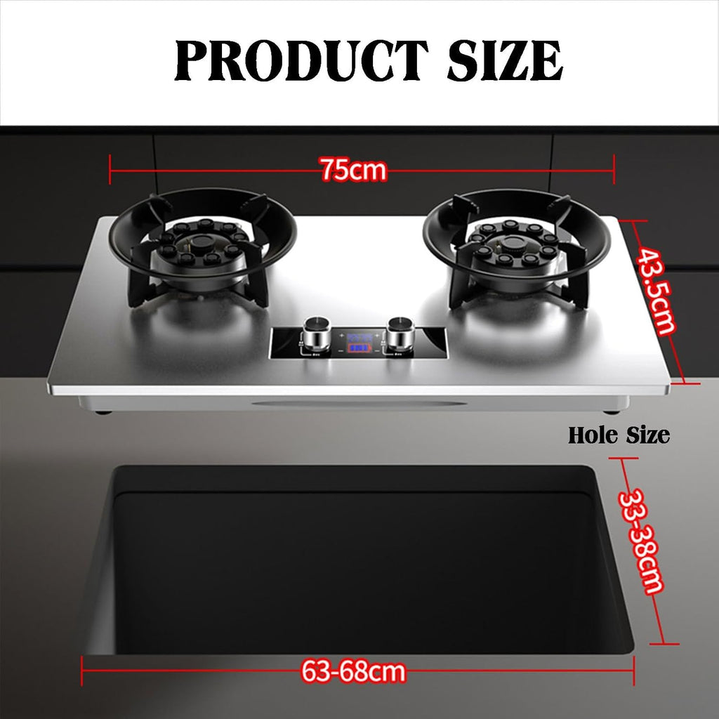 NIKKHO Gas Stove,Stainless Steel 2 Burners Gas Stoves Cooktop with Thermocouple Protection Gas Cooktop,NG/LPG Convertible,Suitable for Apartments,Indoor,8.5KW (Color : NG)