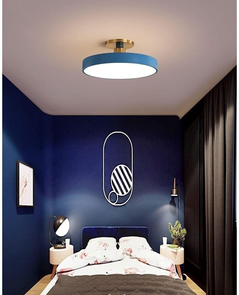 Semi Flush Mount Ceiling Light Modern Wrought Iron Ceiling Light Fixture Macaron Round LED Ceiling Lamp for Living Room Bedroom Dining Room Kitchen Study Room Corridor Chandelier(Blue,30cm)