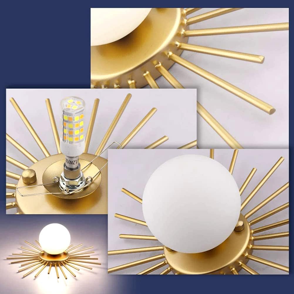 Nordic Round Ceiling Lights Creative Gold LED Flush Mount Lighting Fixture Sun Flower Shape Acrylic Lampshade Wrought Iron Chandelier for Living Room Bedroom Entrance Porch Kitchen (Gold,35CM)