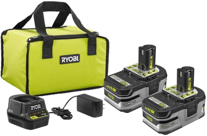 RYOBI 18V ONE+ Lithium+ 3.0 Ah Battery 2-Pack Starter Kit with Charger and Bag P166