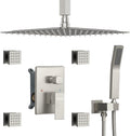 Brushed Nickel Shower System with 4 PCS Shower Body Spray Jets & 12'' Ceiling Shower Head & Handheld Spray, DASAN Full Body Shower Faucet System with Jets Rainfall Shower Combo Set, SA-SS03BBN-S12C