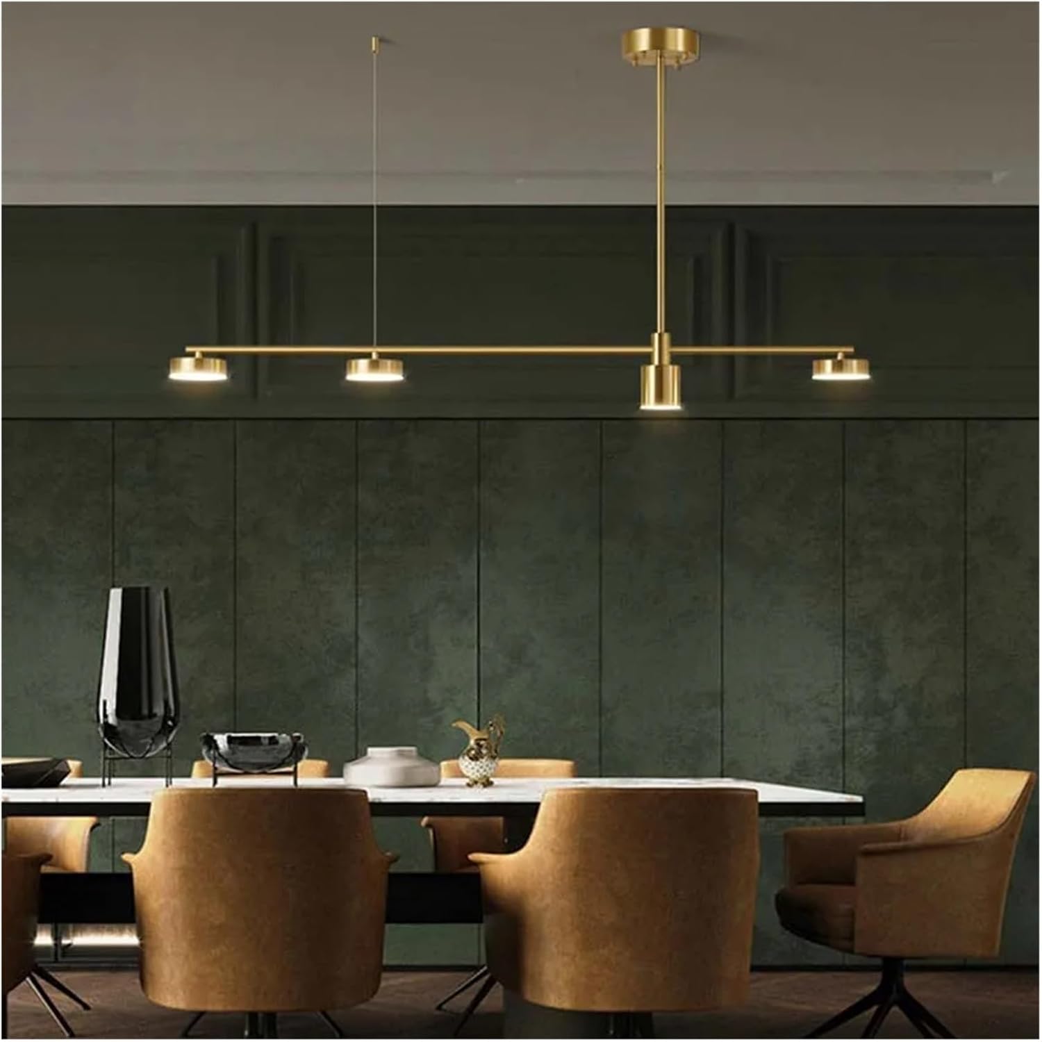 Wrought Iron led Chandelier Modern Black Gold Long Strip 4 Lights Dining Room Kitchen bar - Hanging Light fixtures, Single Chandelier