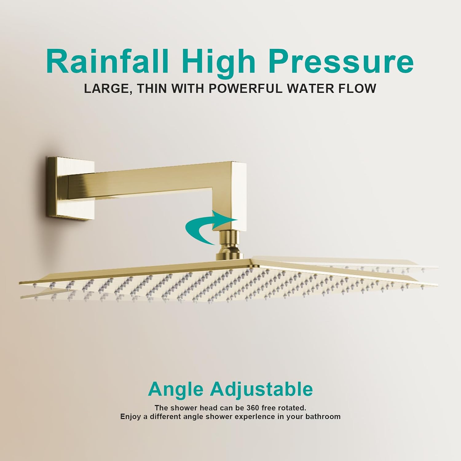 Square Rain Shower Head, High Flow Stainless Steel,Work with any decorative style，All Metal Rainfall Shower Head (Brushed Gold, 12)