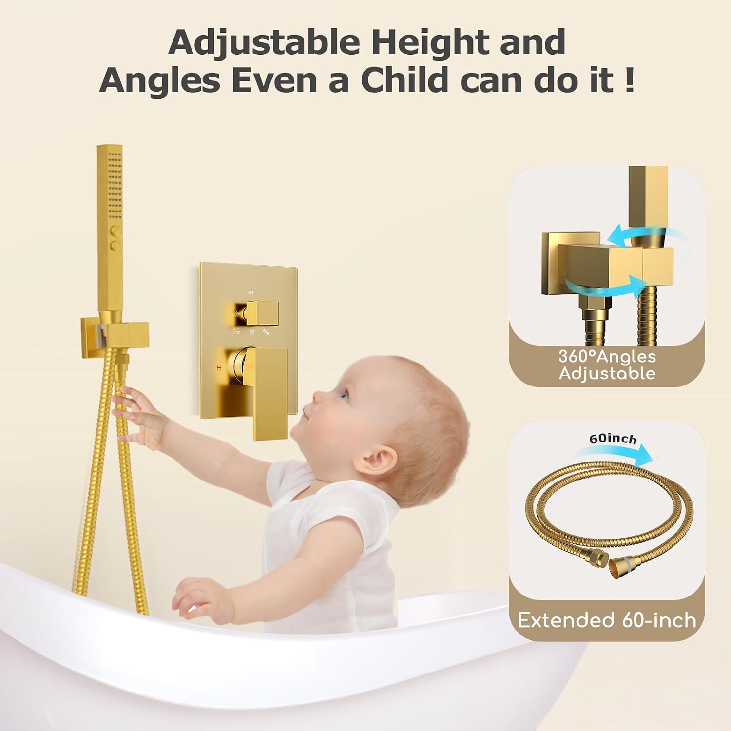 Shower System Brushed Gold Shower Faucet Set,Five Functions Knob Diverter Rainfall Shower Faucet with 2 in 1 Handheld,10'' Ceiling Mount and 6'' Wall Mount Rainfall Shower System
