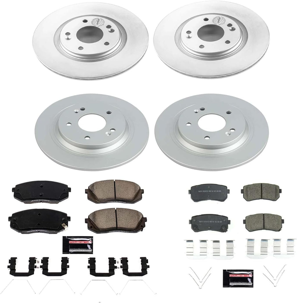 PowerStop Front and Rear Brake Kit for Hyundai Kona 2018-23 | Kia Seltos 2021-23 - Fully-Coated Disc Rotors with Z17 Ceramic Brake Pads Replacement, CRK8286