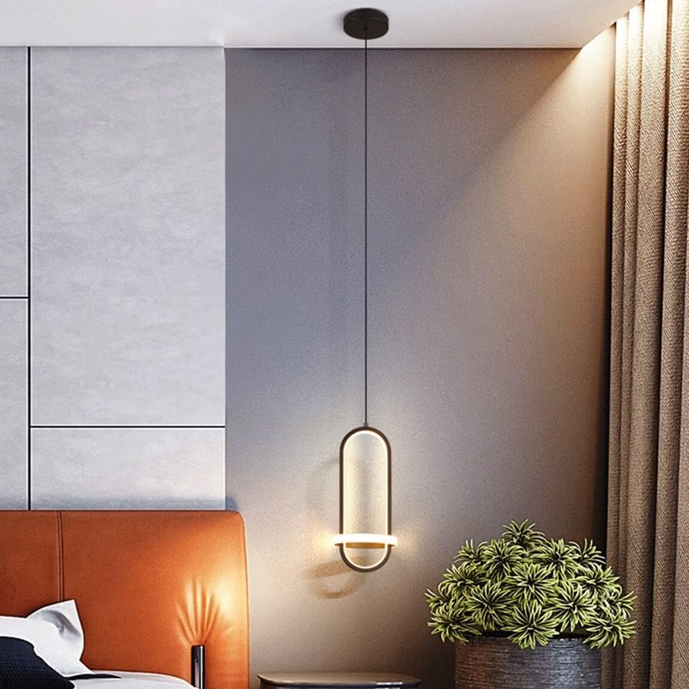 KISAD Chandelier Light Oval Metal LED Pendant Light Modern Wrought Iron Hanging Lamp Nordic Adjustable Ceiling Lighting Fixture Hanging Ceiling Lamp(Black,Trichromatic Dimming)