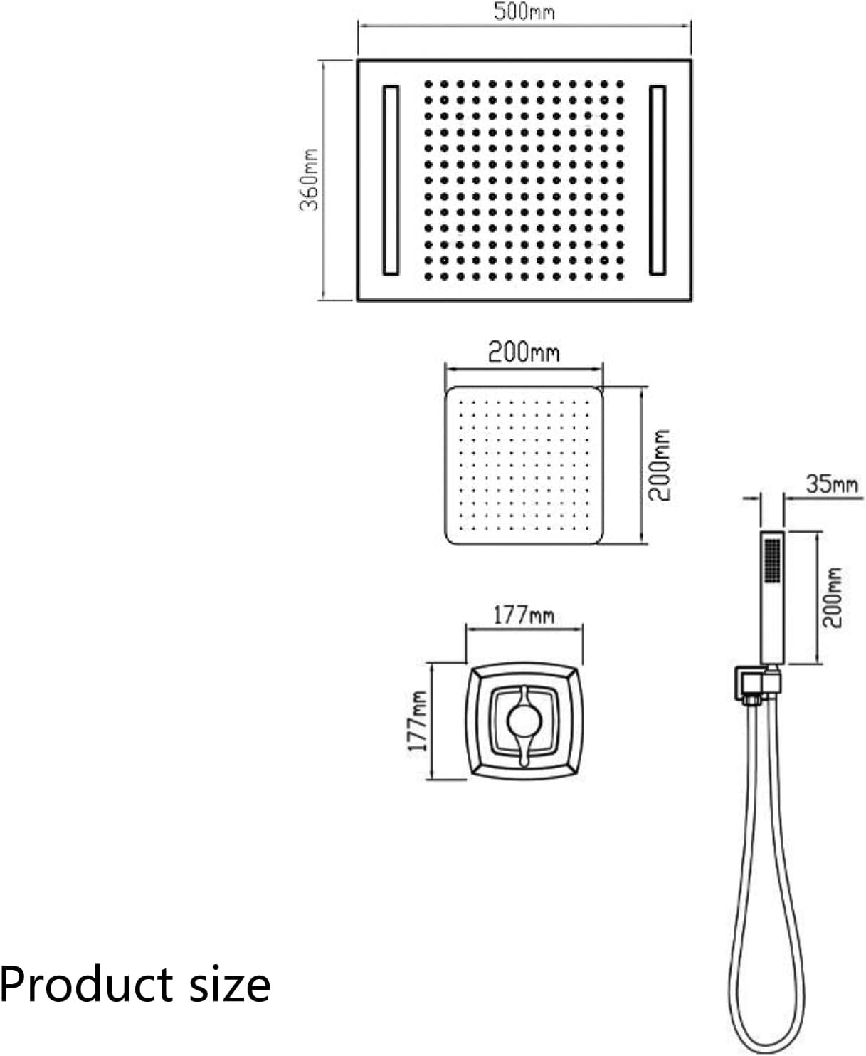14 X 20 Inch Ceiling LED Rain Shower Head, Dual Rainfall Smart Shower System Set With 8 Inch Wall Head For Two People (Brushed Gold)