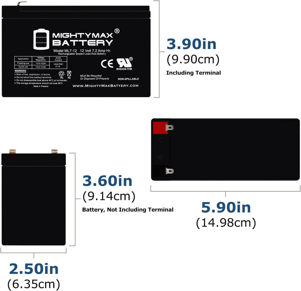 Mighty Max Battery ML7-12, 12 Volt 7.2 AH SLA F1 Terminal Battery, Brand Product, Black (Pack of 8)