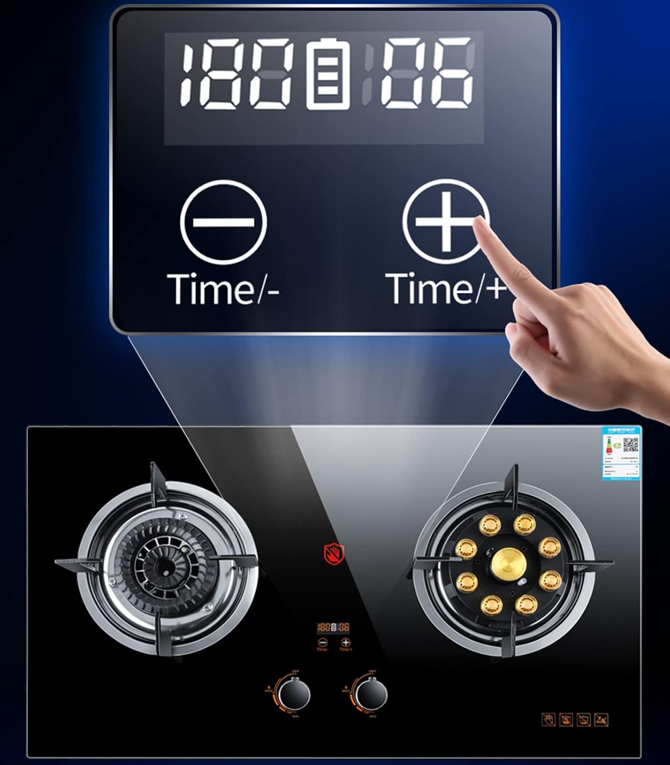 Gas Stove 73CM, Built-in Gas Stove with 2 Burners, Timer (Independent On Both Sides), Accidental Flameout Protection Device, Suitable for Natural Gas/liquefied Petroleum Gas (Size : LPG)
