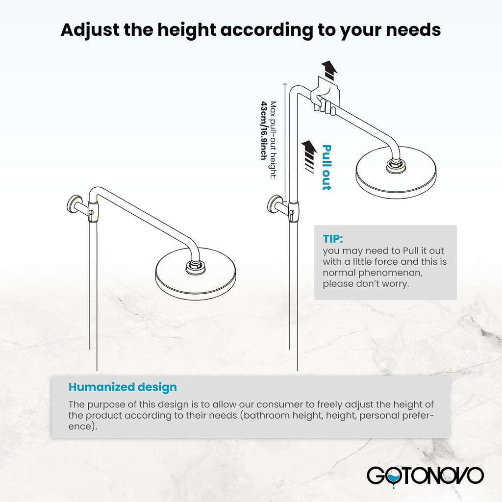 gotonovo Exposed Shower Faucet Set with Shower Shelf 8 inch Rainfall Shower Head with Handheld Sprayer Double Cross Handles Shower System Dual Functions Wall Mounted Polished Chrome