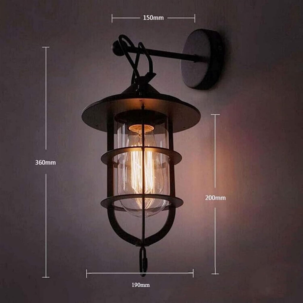 Sconce Wall Lighting Retro Wall Lamp Wrought Iron Bar Glass Iron Mesh Wall Lamp E27 is Suitable for A Variety of Light Sources Bathroom Light Fixtures