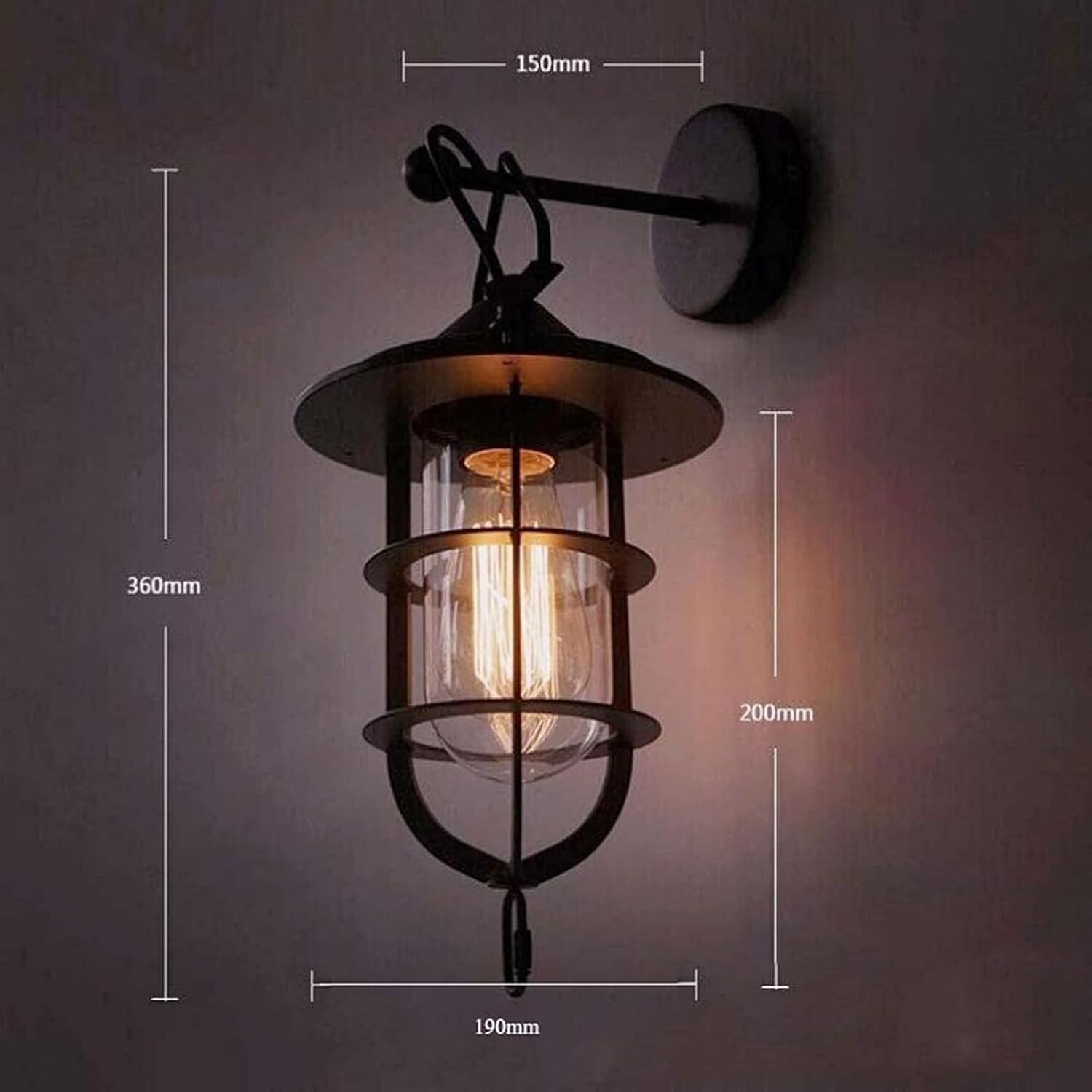 Sconce Wall Lighting Retro Wall Lamp Wrought Iron Bar Glass Iron Mesh Wall Lamp E27 is Suitable for A Variety of Light Sources Bathroom Light Fixtures