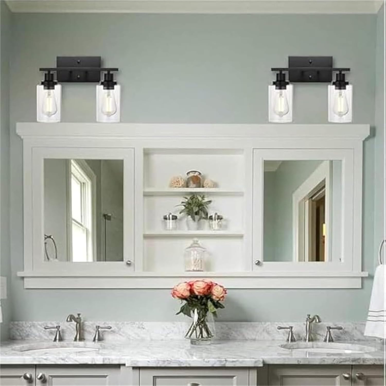 Retro Industrial Style Wall Lamp with Glass Lampshade, Indoor Mirror Light Fixture Featuring Wrought Iron Frame, Vintage Decorative Wall Lighting for Bedroom, Bathroom, or Hallway