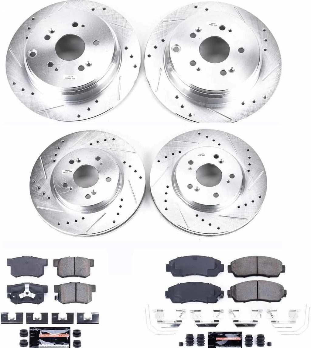PowerStop Front and Rear Brake Kit for Honda CR-V 2012-16 - Drilled and Slotted Disc Rotors with Carbon-Fiber Ceramic Brake Pads Replacement, K6305