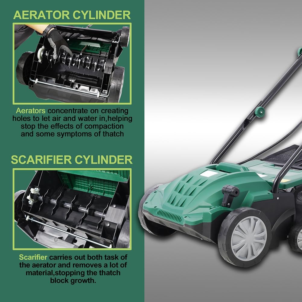 2 in 1 Electric Lawn Dethatcher Scarifier 13-Inch 12 Amp Garden Scarifier with 31.7QT Removable Collection Bag for Lawn Main
