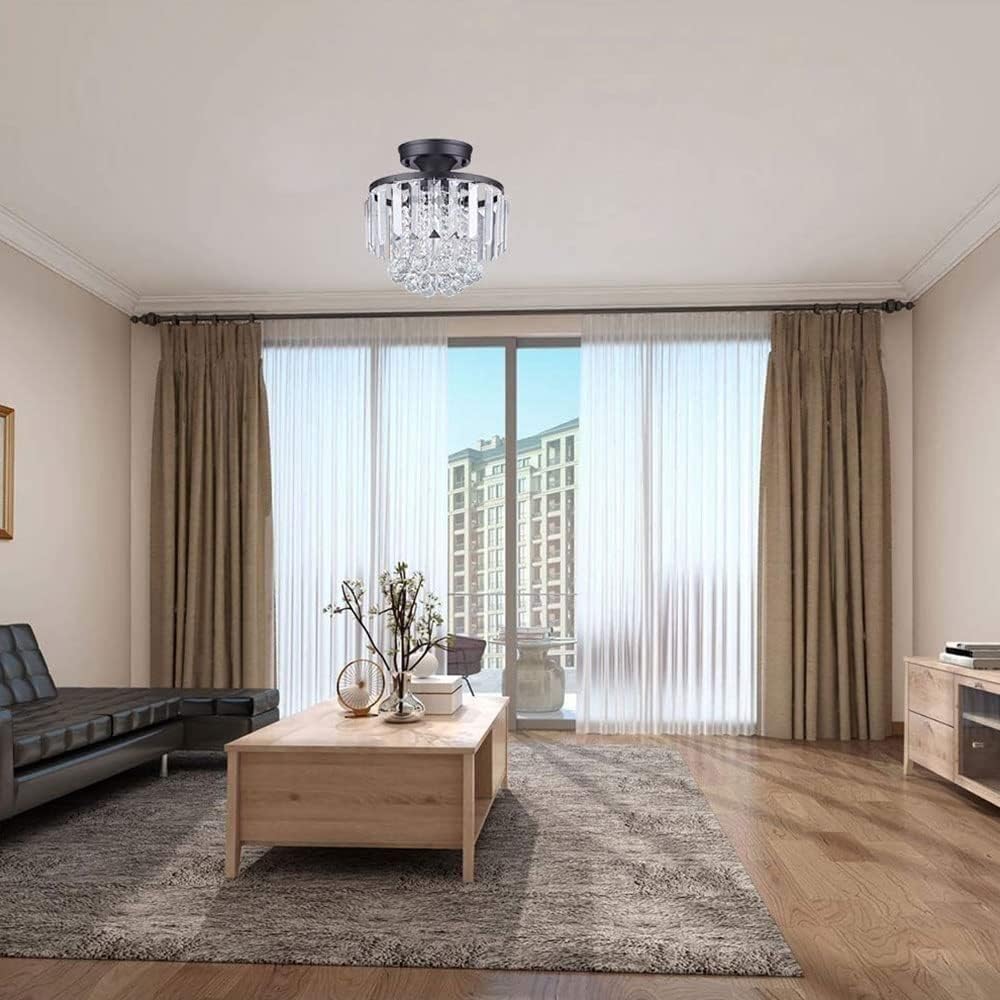 Chandelier, Black Wrought Iron Crystal Ceiling Lamp Bedroom Living Room Dining Room Ceiling Light Home Aisle Corridor Lighting Fixtures Entrance Hall Lights