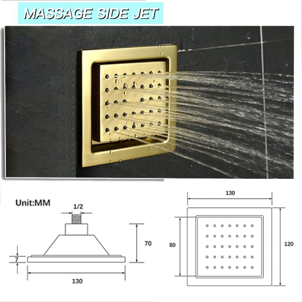 Brushed Gold Digital Display Shower System with 16X24 inch Ceiling Overhead Shower Head(Rain & Waterfall Two Modes), 4 PCS Body Jet and Handheld Spray