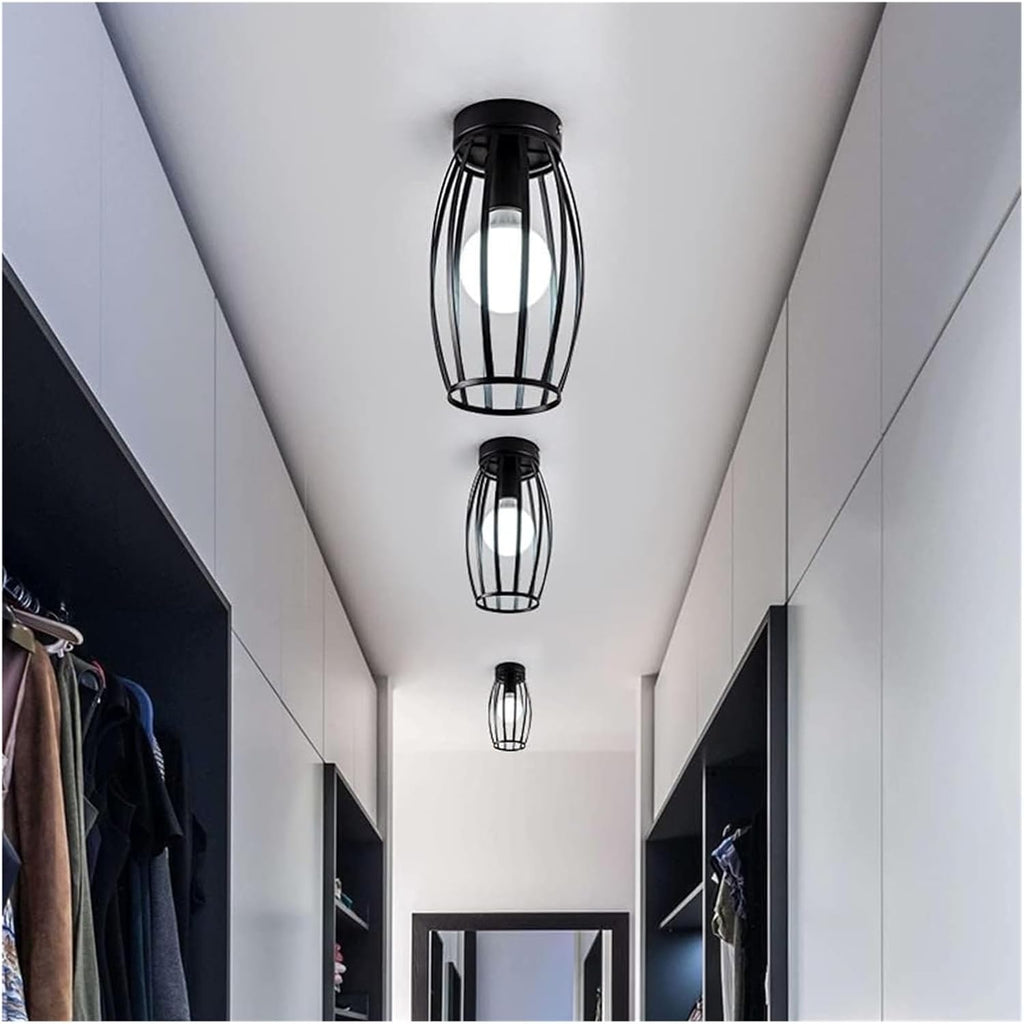 Wall Light Wall Lamp Wrought Iron Frame Cage Ceiling Lamp Gold/Black Finish Ceiling Light Fixture Semi Recessed Ceiling Lighting Compatible with Cloakroom Entrance Lighting Fixtures (Color : Dark) ,Ch
