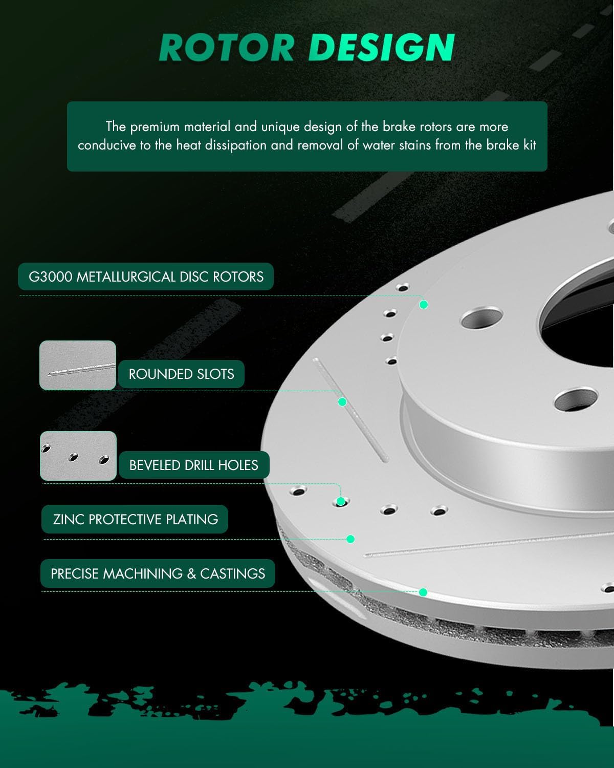 SCITOO 4WD Front Brake Kit for 1997-2003 Ford F-150, 5 Lug Drilled & Slotted Disc Brake Rotors Ceramic Brakes Pads,54042;D679-7558