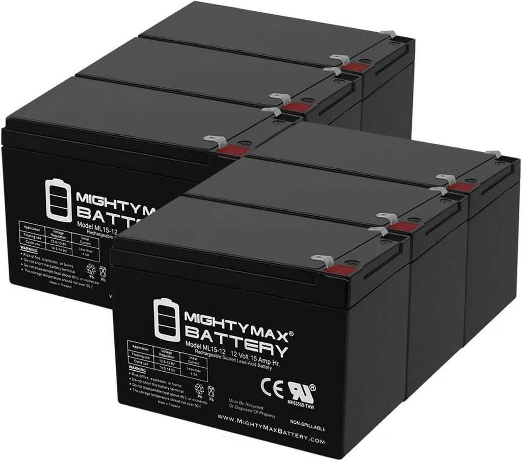 Mighty Max Battery ML15-12 - 12V 15AH SLA Battery - Pack of 6