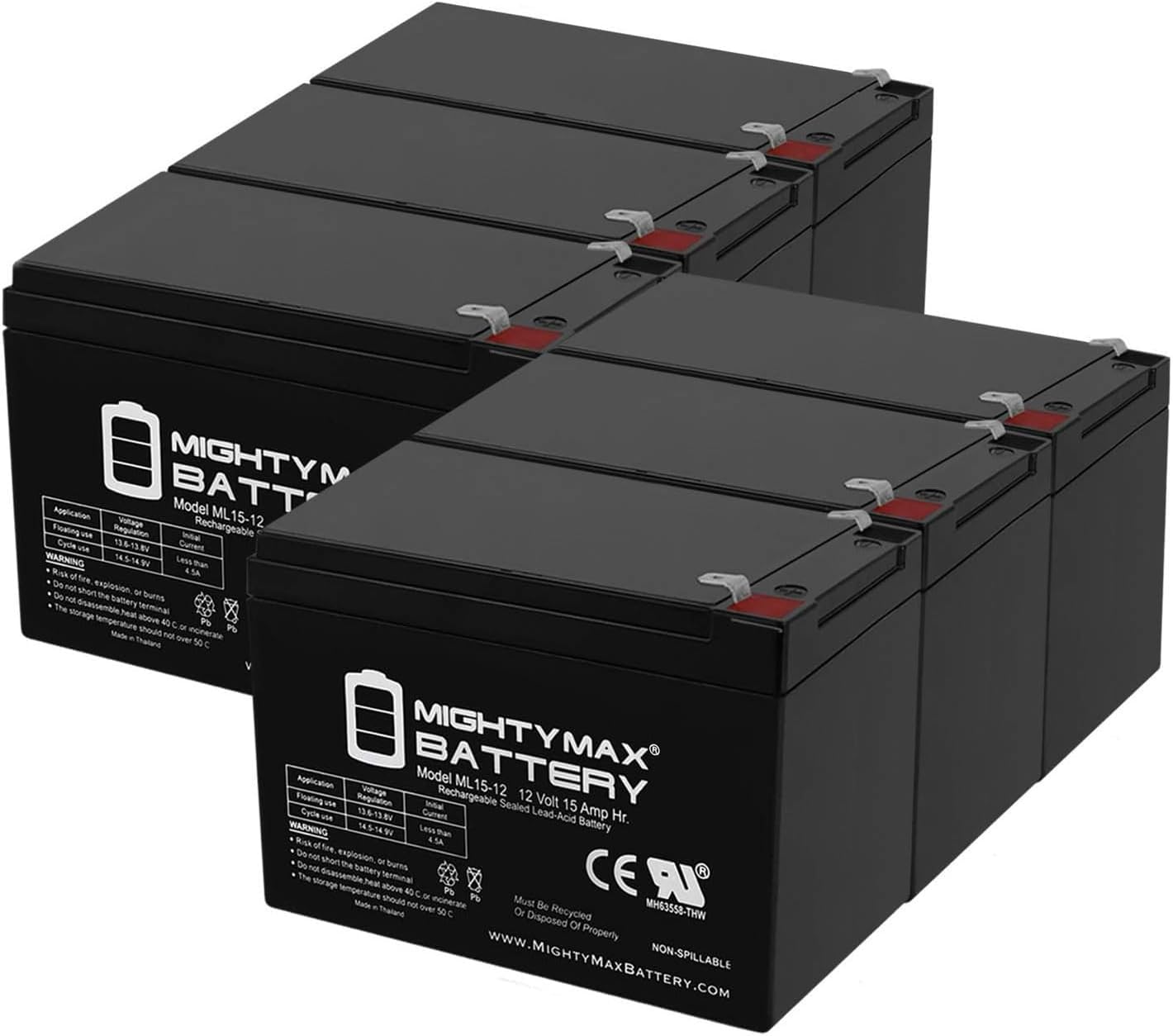 Mighty Max Battery ML15-12 - 12V 15AH SLA Battery - Pack of 6