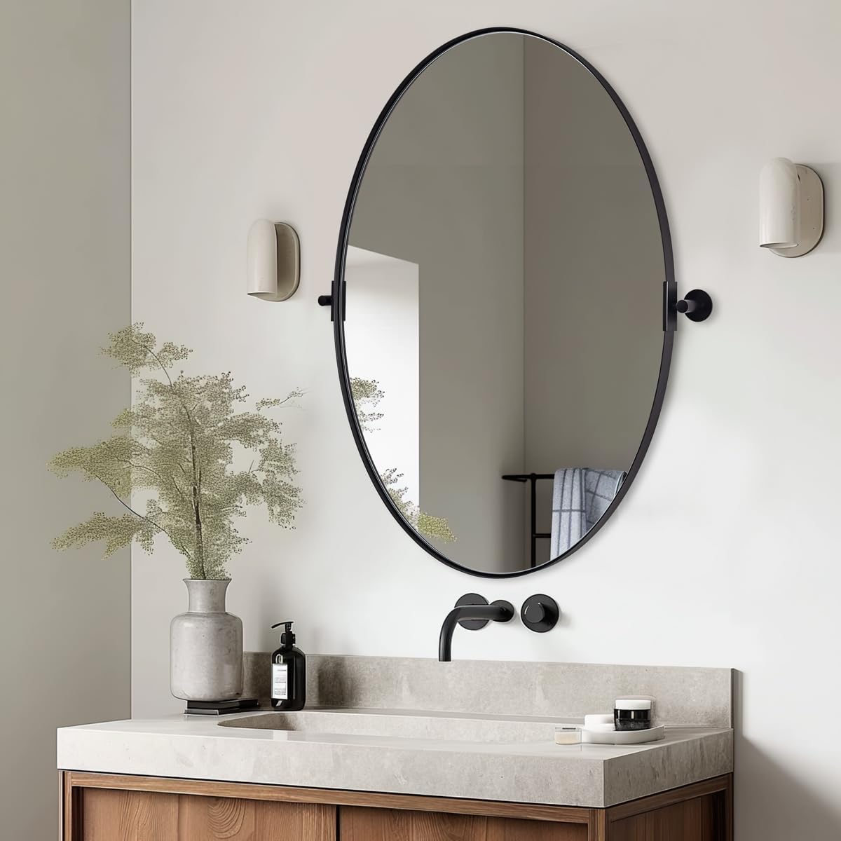 MOON MIRROR Black Pivot Mirror, Wall Mirror for Bathroom 24x36'', Oval Black Vanity Mirror, Oval Pivot Bathroom Mirror, Tilting Bathroom Pivoting Mirror for Wall Mounted (Overall 27.75' x 36')