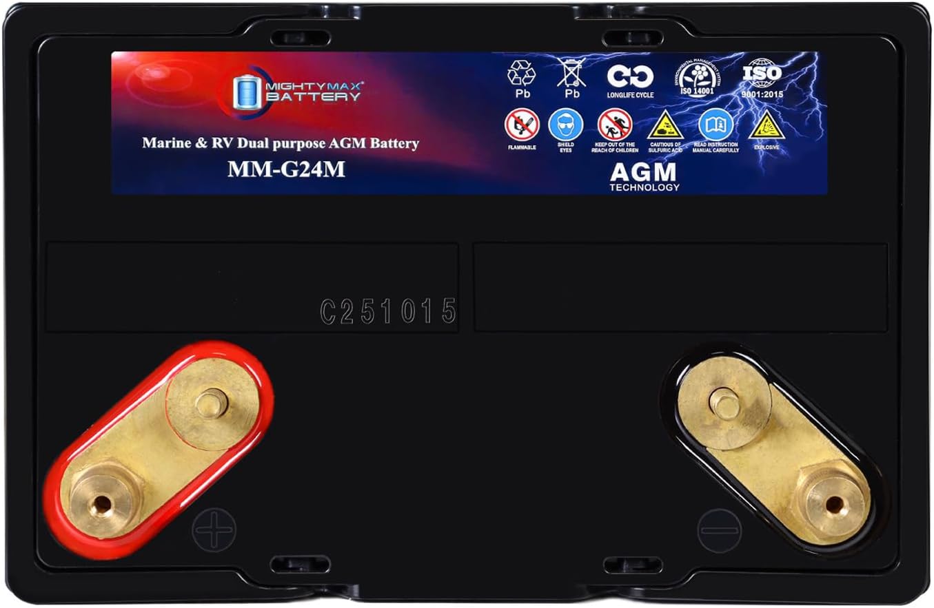 Mighty Max Battery MM-G24M, 12V 90Ah, Group Size 24M Deep-Cycle Marine AGM, Dual-Purpose Starting & Deep Discharge, 550 CCA, 700 MCA, 145 RC, Spill-Proof Maintenance-Free Battery