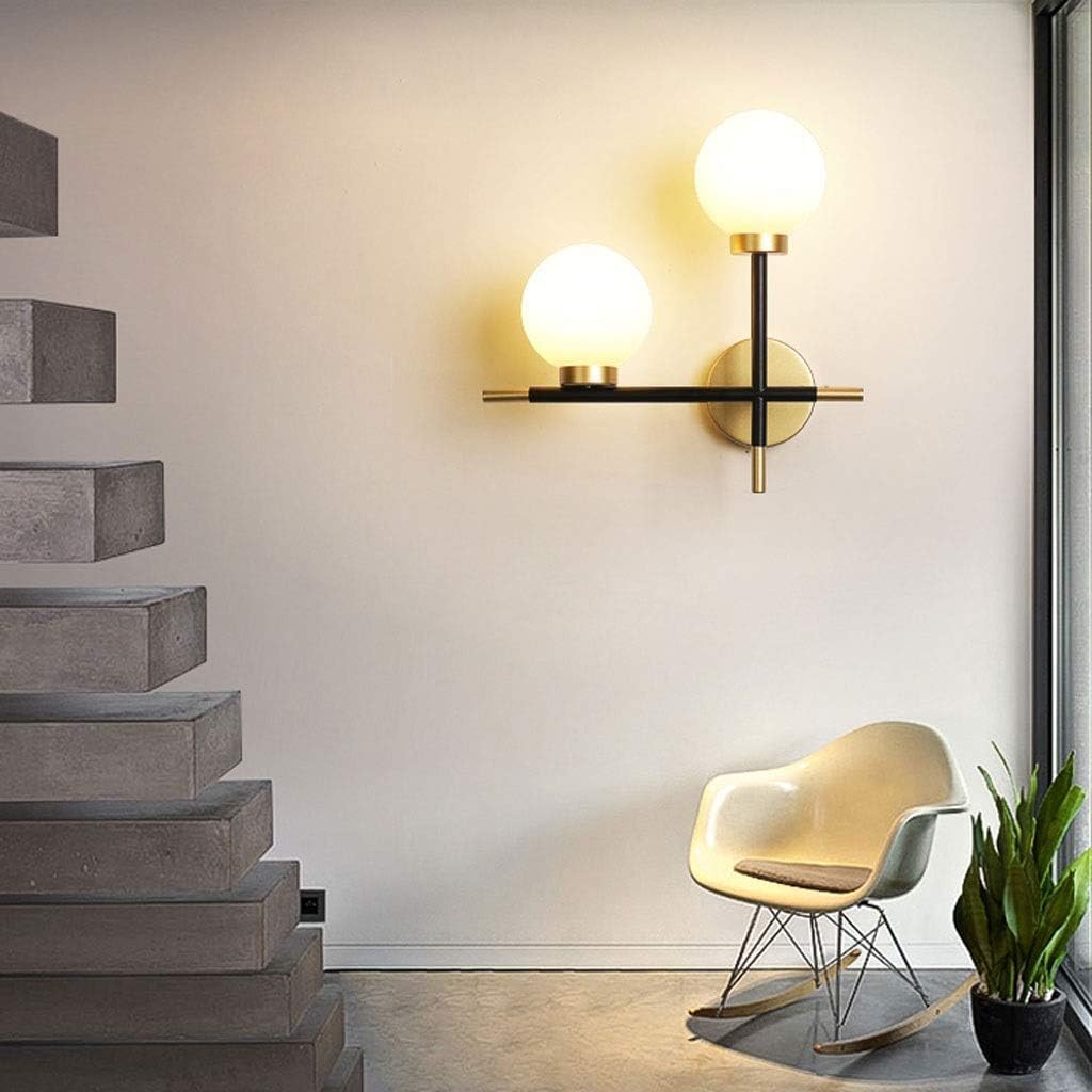 Sconce Wall Lighting Nordic Wall Lamp Wrought Iron Wall Sconce Double Head Glass Lampshade Wall Light Bedroom Living Room Corridor Bathroom Light Fixtures