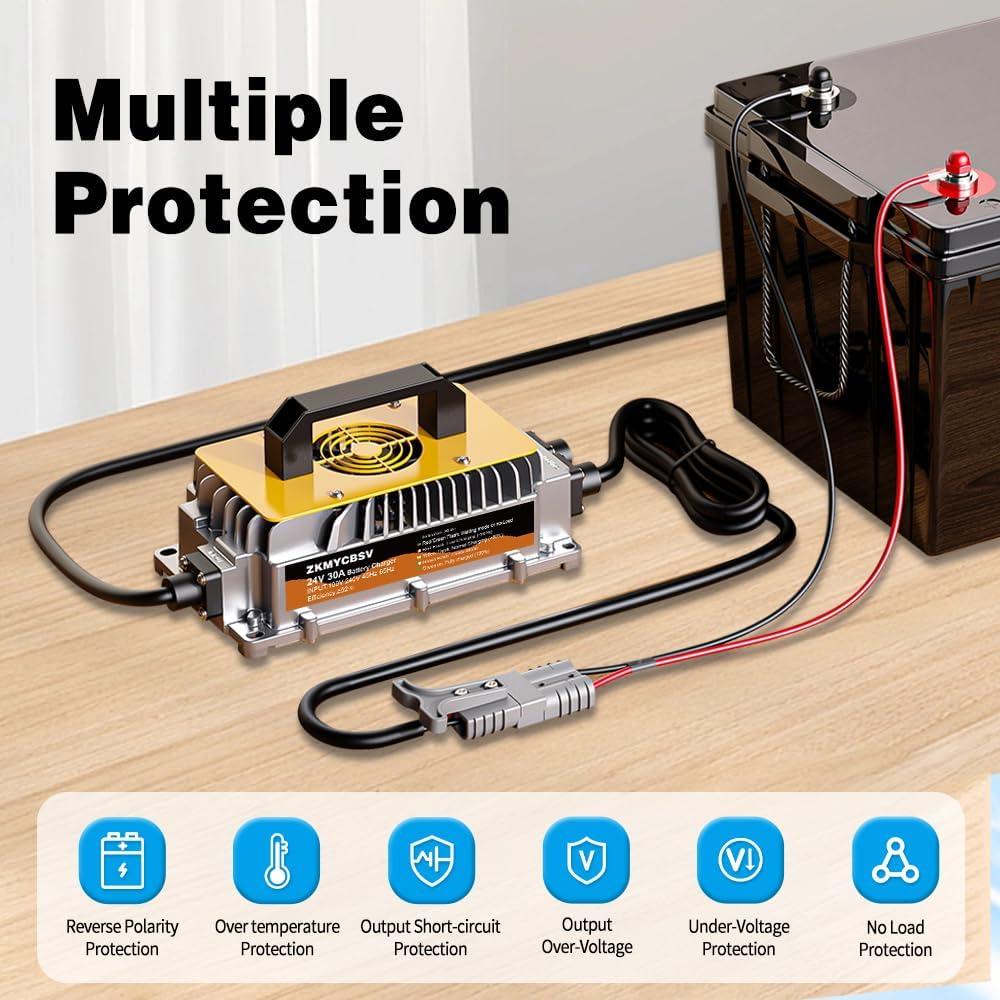 24V 30A Forklift Battery Charger, 24V 30A Smart Trickle Charger, 24 Volt Battery Charger for Lead-Acid/AGM/Gel Batteries, Suitable for Sicorssors Lift, Pallet Jack, Lawn Mower, Floor Scrubberb